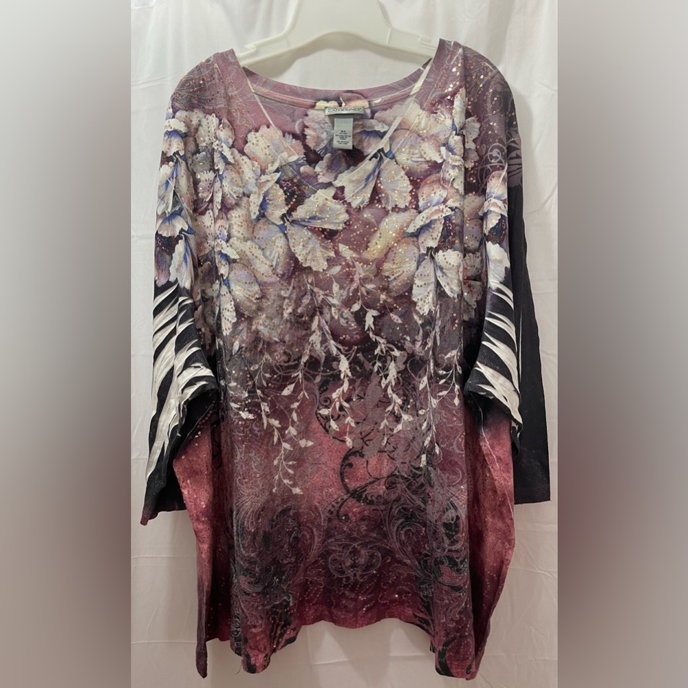 5x 3/4 sleeve floral pattern knit top